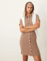 Vila buttondown jersey mini dress in brown