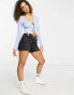 ASOS DESIGN top in rib with tie front and short sleeve