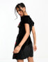 Фото #3 товара ASOS DESIGN ruched bust cap sleeve mini dress in velvet with rose embroidery