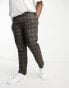 Gianni Feraud Plus slim fit smart trousers with drawstring waist in brown check