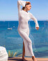 Фото #1 товара South Beach x Misha Grimes knit long sleeve maxi beach dress in cream