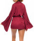 Фото #2 товара Women's Short Polyester Charmeuse Lingerie Robe with Wide Sleeves and A Tie Belt
