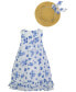 ფოტო #4 პროდუქტის Baby Girls Ruffle-Trim White Blue Swing Dress Sun Hat