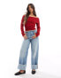 Фото #4 товара Bershka bardot knitted jumper in red