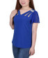 Women's Short Flutter Sleeve Top with Cutouts and Stones