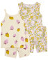 Toddler 4-Piece Floral & Strawberry 100% Snug Fit Cotton Pajamas 3T