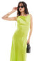 Vero Moda satin tie shoulder maxi slip dress with seam detail in lime