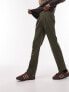 Topman straight wool mix trousers in khaki