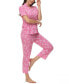 ფოტო #5 პროდუქტის Women's Printed Short Sleeve Notch Collar with Pants 2 Pc. Pajama Set