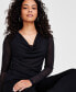 ფოტო #2 პროდუქტის Petite Long-Sleeve Cowlneck Mesh Top, Created for Macy's