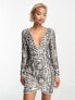 ASOS DESIGN long sleeve mini dress with mosaic embellishment in mono