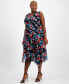 Фото #1 товара Plus Size Printed Surplice-Neck Handkerchief-Hem Dress