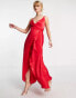 Фото #1 товара Flounce London satin wrap front midi dress in red satin