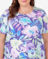 Фото #3 товара Plus Size Pleated Neck Floral Short Sleeve Tee