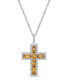 Фото #1 товара Macy's sterling Silver Halo Birthstone Style Genuine Citrine and White Topaz Fancy Cut Cross Pendant Necklace