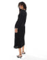 Vila textured boat neck midi dress in black