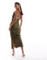 Фото #2 товара ASOS DESIGN draped twist shoulder midi dress in khaki