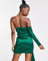 Фото #2 товара Collective the Label exclusive one shoulder bow mini dress in emerald green