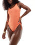 Фото #4 товара In The Style x Perrie Sian textured ruched side scoop neck swimsuit in orange