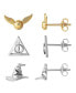 Фото #2 товара 3 Piece Stud Earring Set - Golden Snitch, Deathly Hallows, Sorting Hat