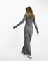 ASOS DESIGN high neck long sleeve maxi dress in silver Серебристый, 32 - фото #4