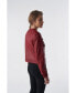 Фото #3 товара Women's Collarless Stunning Studs Closure Leather Jacket, Burgundy