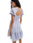 & Other Stories floral broderie embroidered milkmaid mini dress with tiered hem in blue BLAU, 36 - фото #3