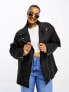 ASOS DESIGN Curve washed faux leather longline biker jacket in black