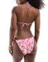 Monki mix and match co-ord triangle bikini top with rose placement in pink rose print