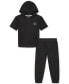 Фото #1 товара Big Boys Popcorn Knit Short-Sleeve Hoodie & Cargo Jogger Pants, 2 Piece Set