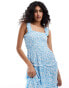 Vero Moda shirred cami midi dress in light blue floral Синий, S - EU 36 - фото #4