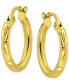 Фото #3 товара Textured Small Hoop Earrings in 18k Gold-Plated Sterling Silver, 15mm, Created for Macy's