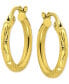 Фото #3 товара Textured Small Hoop Earrings in 18k Gold-Plated Sterling Silver, 15mm, Created for Macy's