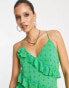 Фото #6 товара Mango ruched detail mini dress in green polka dot