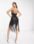 Фото #4 товара ASOS EDITION sequin cutwork cami midi dress with fringe in black