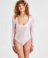 Фото #1 товара Women's Scoop-Neck Long-Sleeve Shine Bodysuit, Created for Macy's