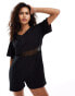 COLLUSION boxy v neck romper with sports mesh detail in black