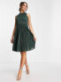 Closet London high neck pleated midi dress in metallic emerald