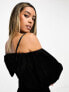 & Other Stories off-shoulder velvet mini dress in black 36 - фото #3