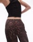 Topshop tall leopard printed satin straight leg tie waist trouser in dark leopard