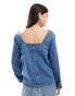 Фото #4 товара ASOS DESIGN denim seamed long sleeve top in dark indigo