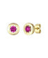 ფოტო #1 პროდუქტის 14k Gold Plated with Ruby Cubic Zirconia Round Solitaire Bezel Stud Earrings