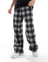 Pull&Bear wide leg skate checked trouser in black