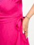 Pieces Petite wrap mini dress in bright pink