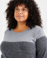 Фото #3 товара Plus Size Cotton Color-Blocked Curved-Hem Sweater, Created for Macy's