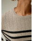 Women's Drop-Shoulder Striped Cashmere Sweater Camel with black stripes, XLARGE - фото #5