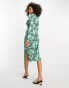 Vila roll neck side split maxi jersey dress in green swirl