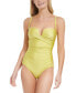 Фото #3 товара Calvin Klein Women's Shirred Bandeau One-Piece Swimsuit Pear Shimmer Size 14