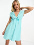 Фото #2 товара Vero Moda linen touch tie front mini dress in blue