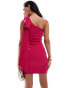 Фото #3 товара Vesper one shoulder scarf detail bodycon mini dress in fuchsia